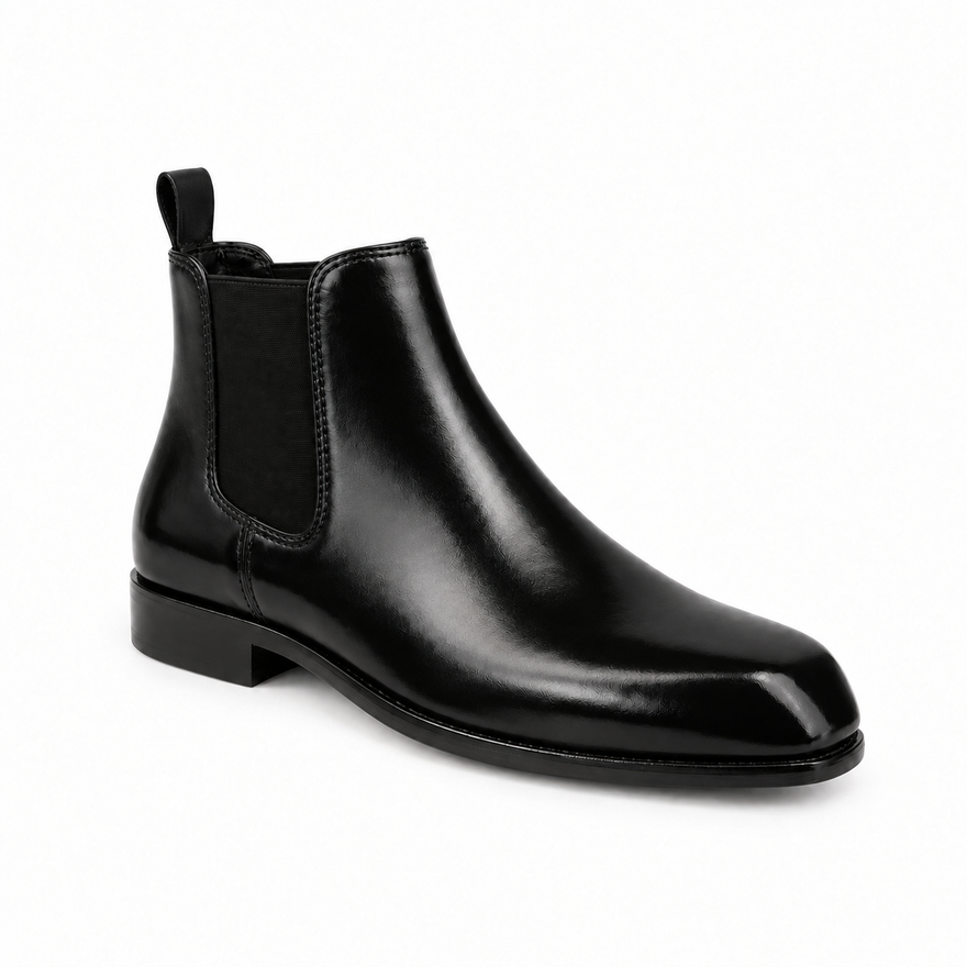 Italian Cut Down Toe Leather Chelsea - Black