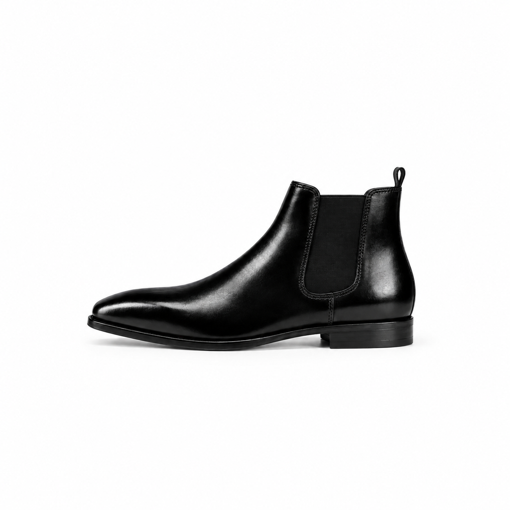 Italian Cut Down Toe Leather Chelsea - Black