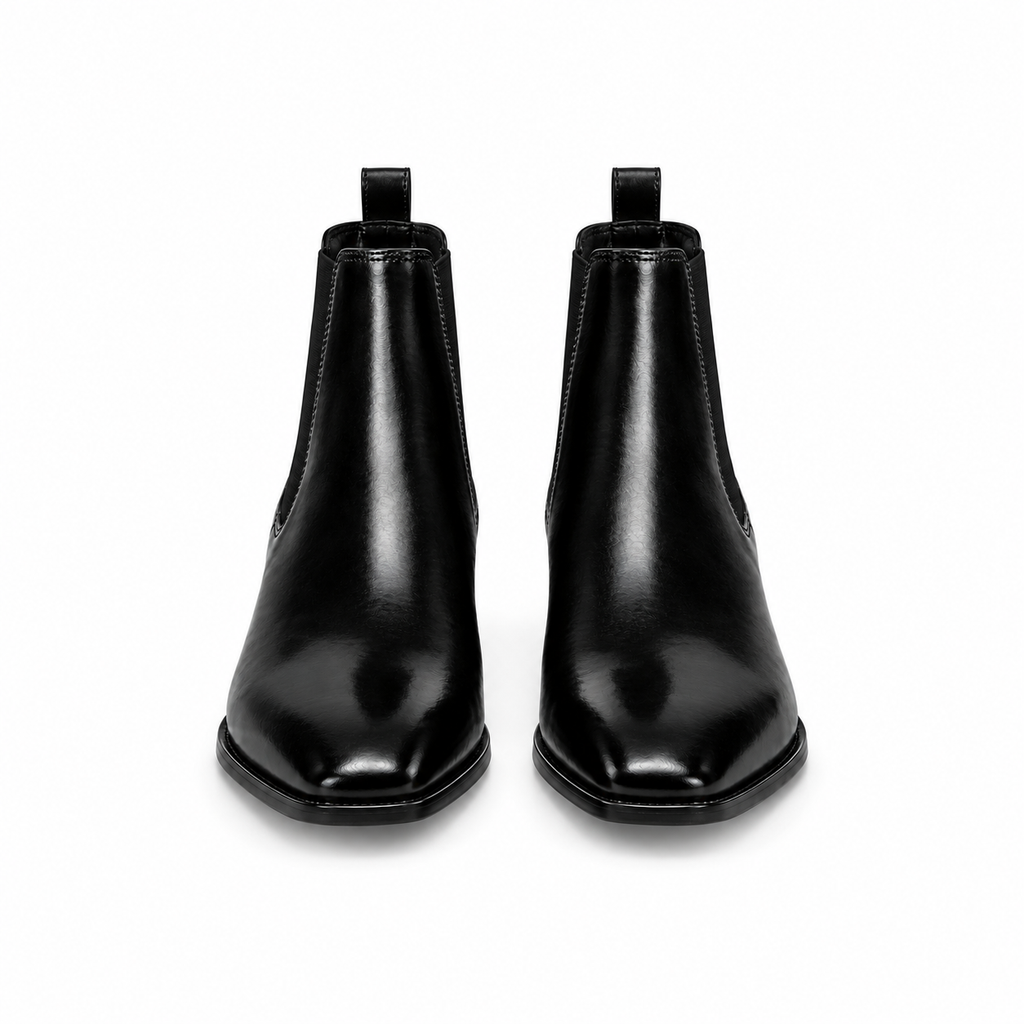 Italian Cut Down Toe Leather Chelsea - Black