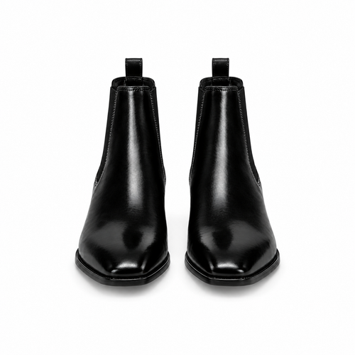 Italian Cut Down Toe Leather Chelsea - Black